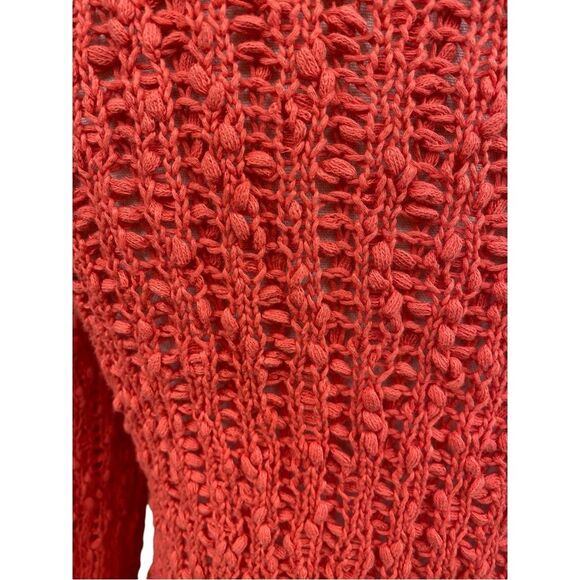 Anthropologie Knitted & Knotted Coral Open Knit Lace Hem Sweater Size Large - Picture 12 of 12